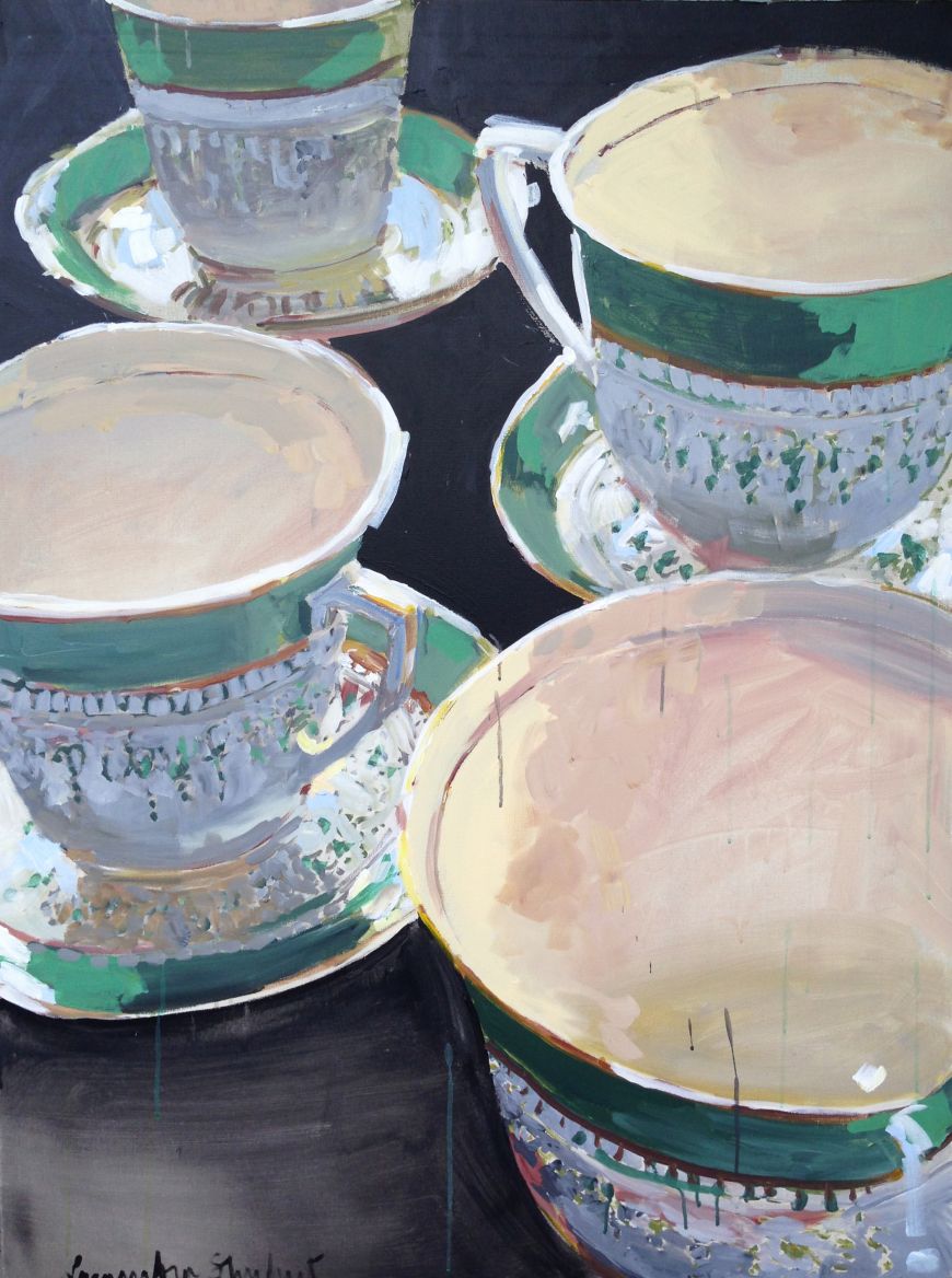 Tea Cups and Saucers (Green) / Stellers Gallery